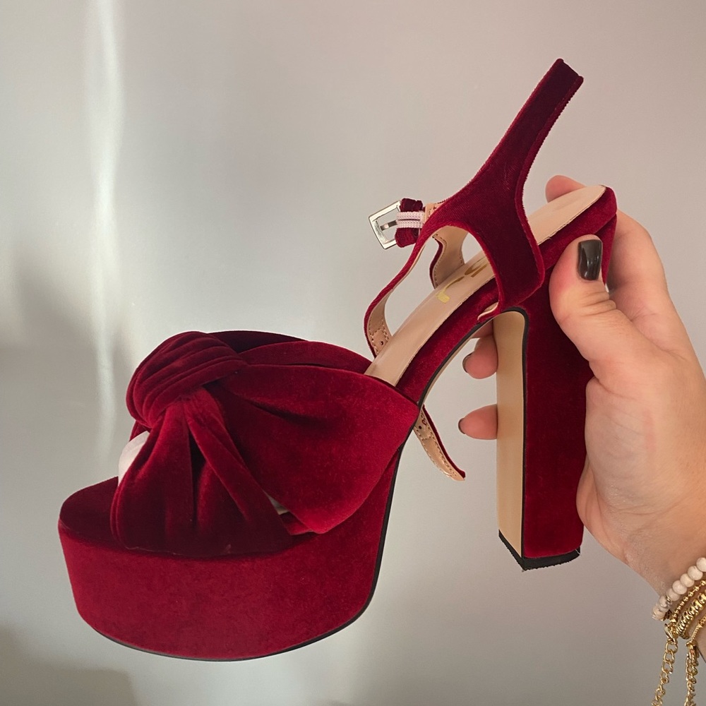 Velvet platform heels